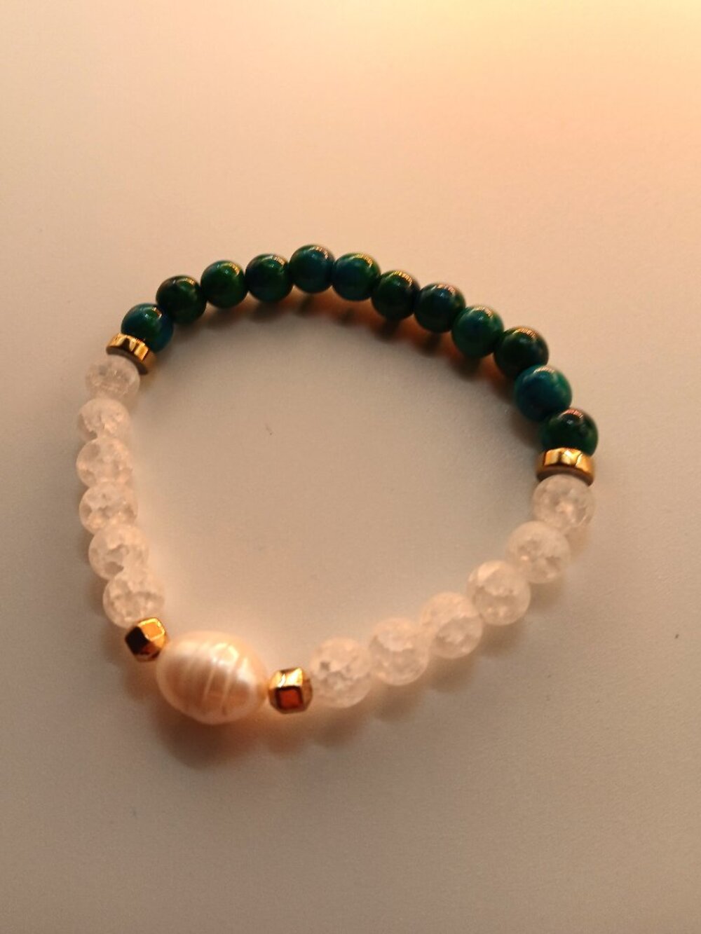 Minimalist Mermaidcore Pearl Accent Stretch Block Colour Bracelet 6.25 Inches